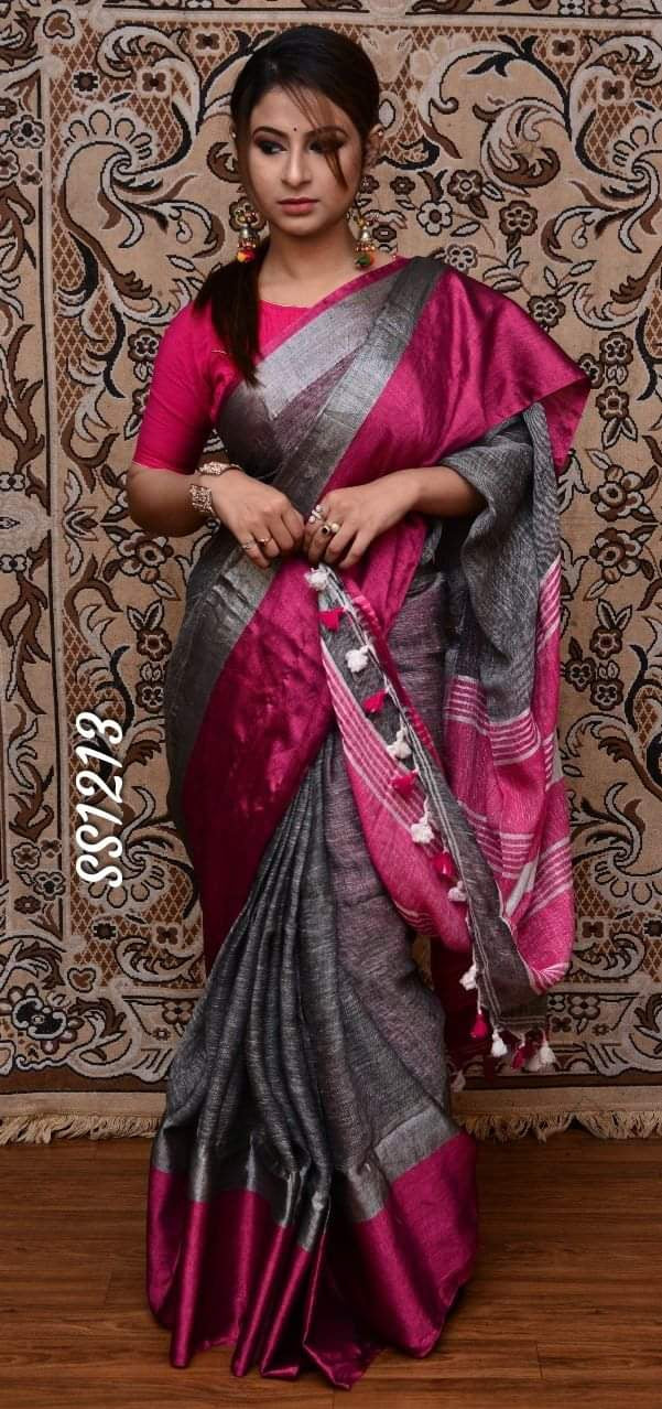 Luxurious Metallic Linen Handloom Saree-RAMLBLUE - Karustuti