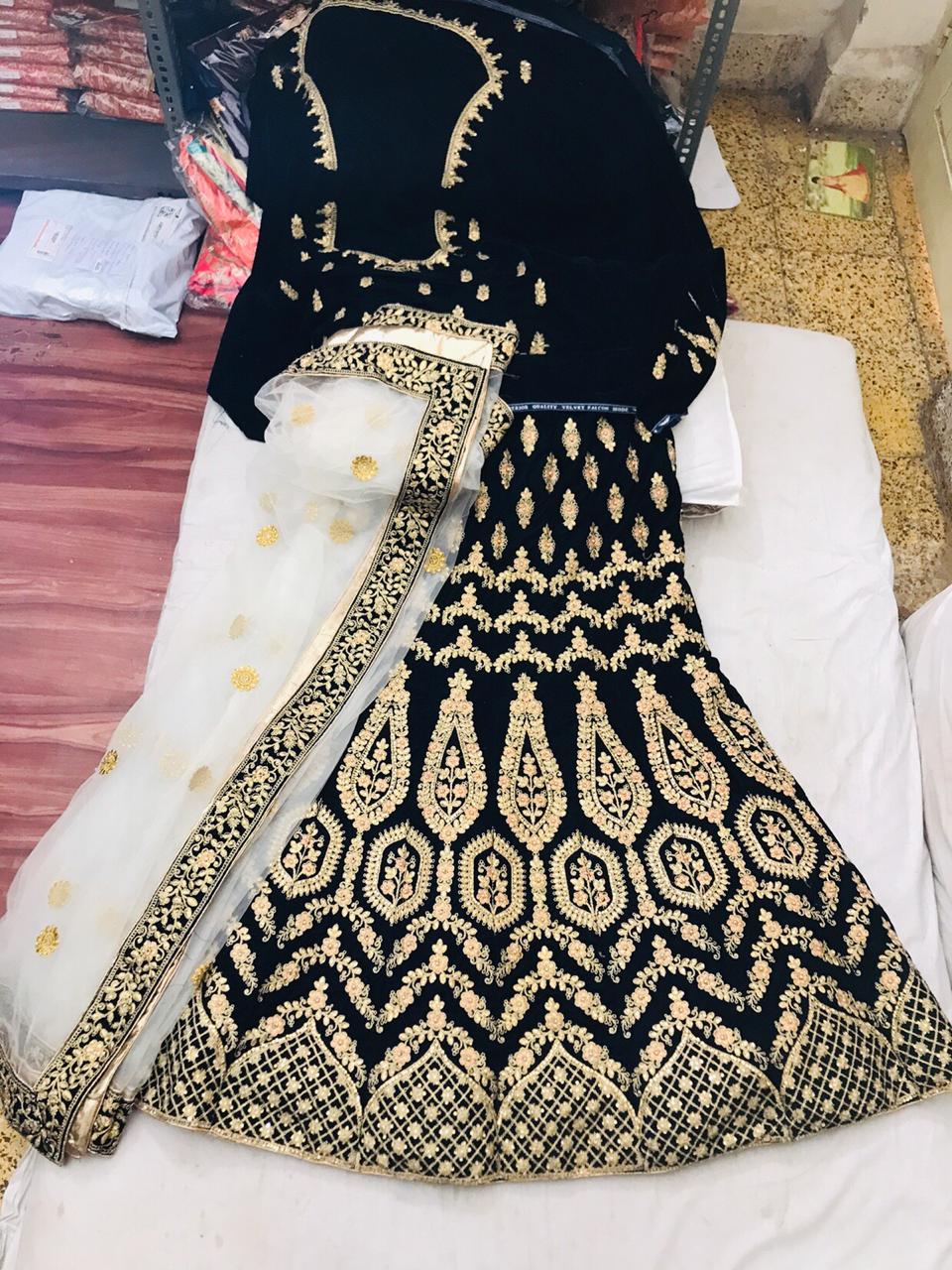 Golden Black Lehenga Choli for Pakistani Bridal Dresses – Nameera by Farooq