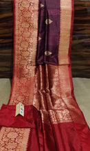 Load image into Gallery viewer, Pure Handloom Banarasi Tusser Silk Sarees with Antique Zari