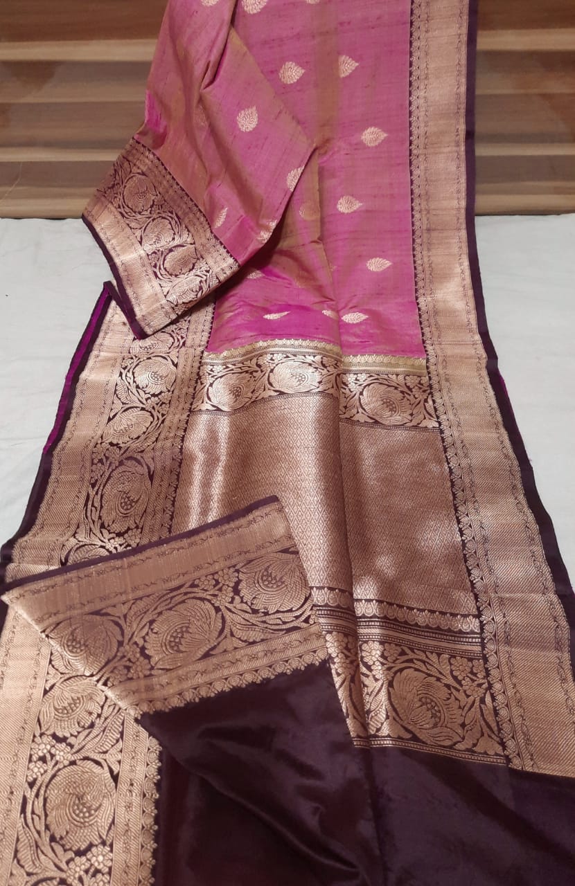Pure Handloom Banarasi Tusser Silk Sarees with Antique Zari