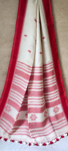 Exclusive Premium Organic Pure Linen by Linen (140c) Hand Woven Jamdani Saree