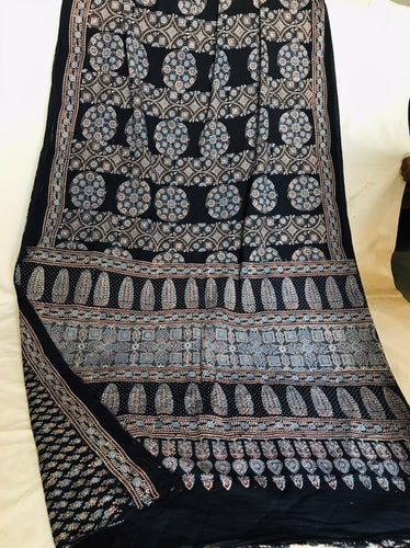 Exclusive and Designer Ajrakh Black Cotton Sarees