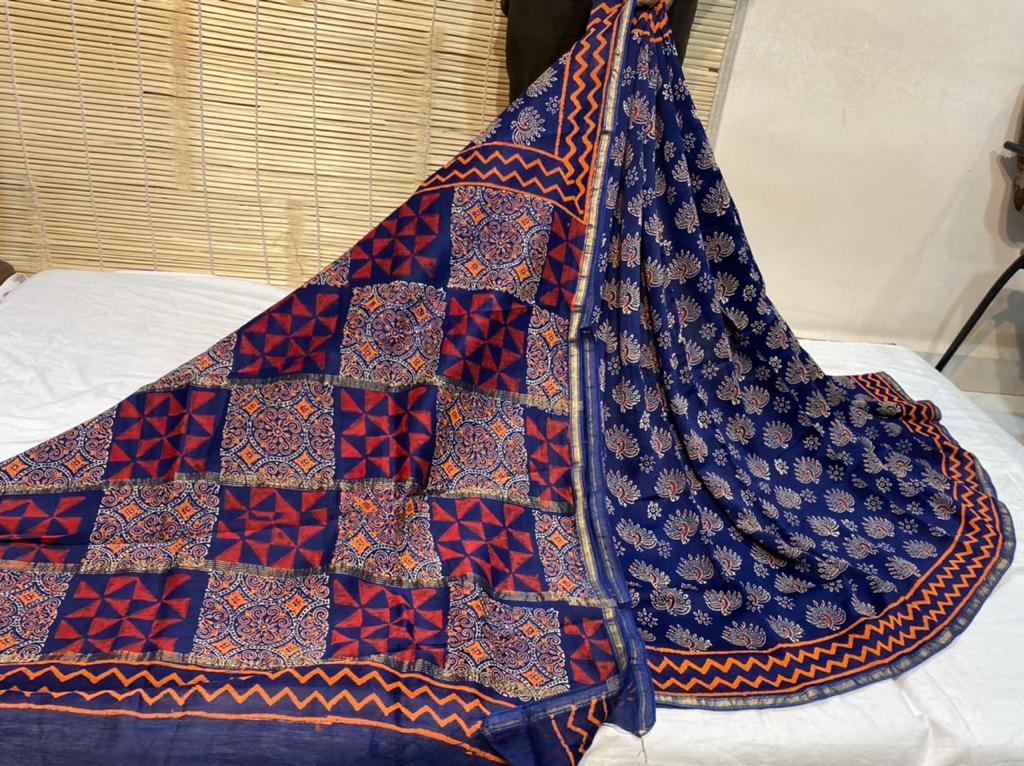 Pure Maheshwari Hand Block Print Sarees