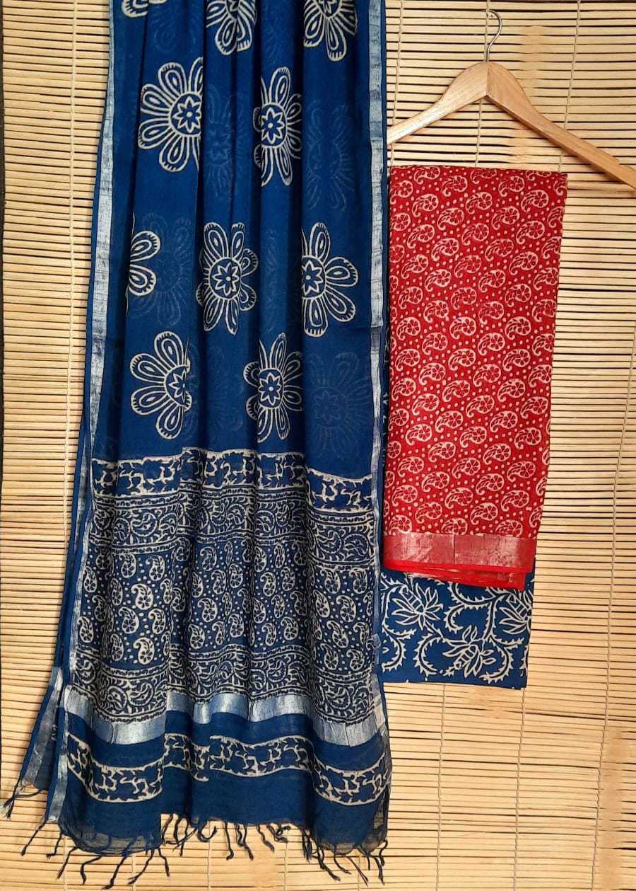 Beautiful Hand Block Print Cotton Suits with Linen Duppata
