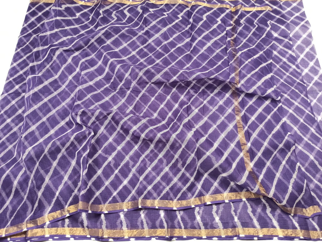 Beautiful Pure Cotton Lehriya Print Kota Doria Sarees
