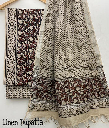 Hand Block Print Cotton Suit with Linen Duppata