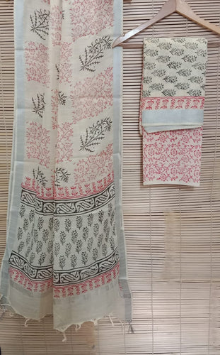 Hand Block Print Cotton Suit with Linen Duppata