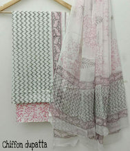 Load image into Gallery viewer, Beautiful Hand Block Print Cotton Suits with Chiffon Dupatta