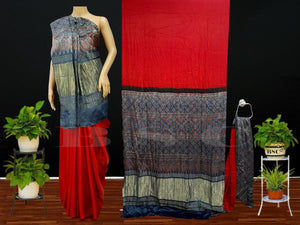 Classic Natural Ajrakh Hand Block Print Modal Silk Saree