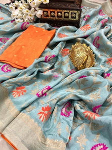 Beautiful Munga Silk  Meenakari Saree