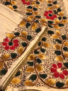 Beautiful Tussar Silk Cutwork Saree