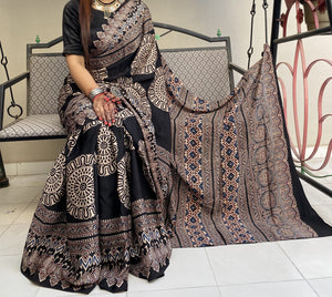 Ajrakh Modal Silk Sarees