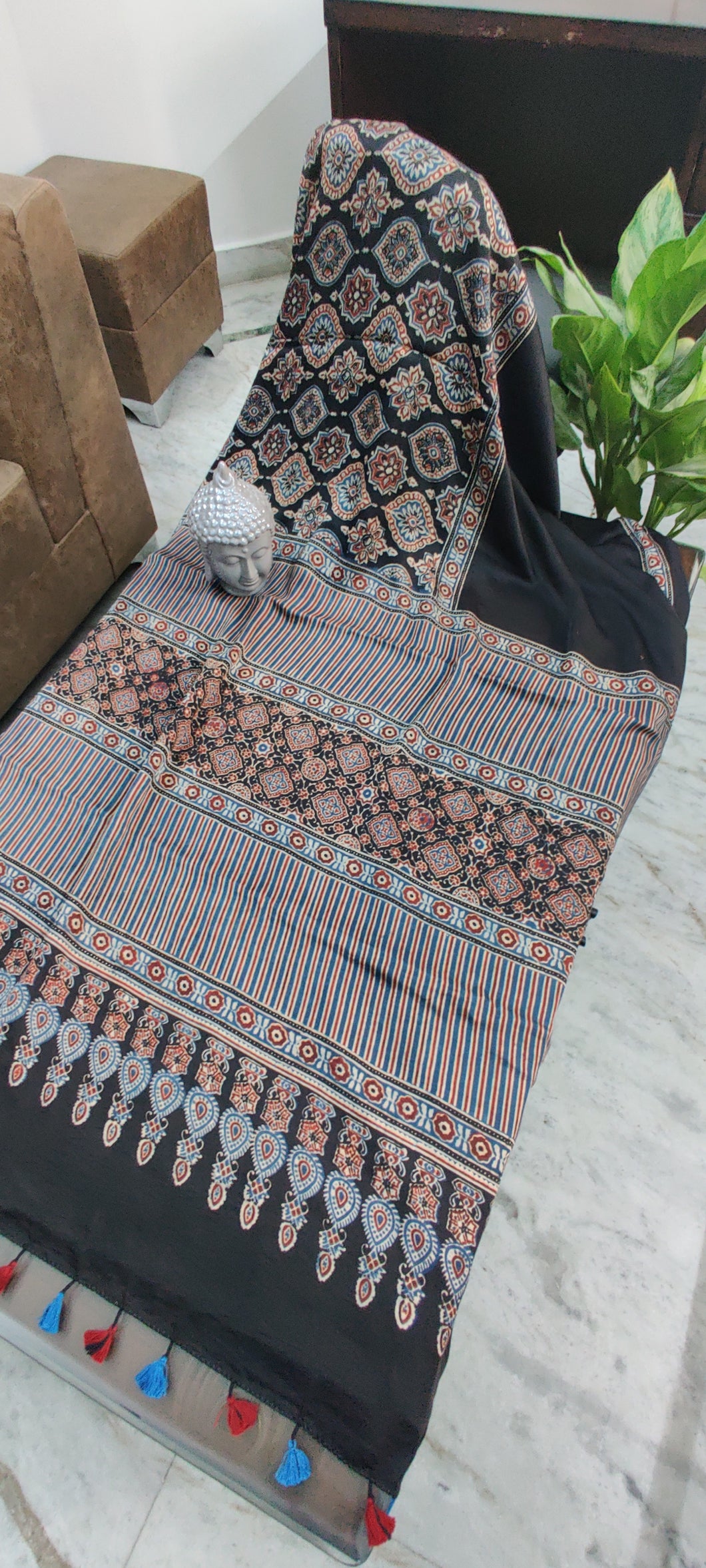 Ajrakh Block Printed Beautiful Modal Silk Saree*