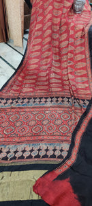 Beautiful  Natural Ajrakh Hand Block Print Modal Silk  Maroon Saree