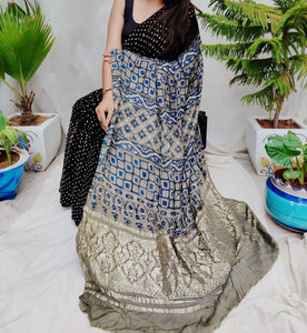 Exclusive Pure Modal Silk Bandhani Ajrakh Saree