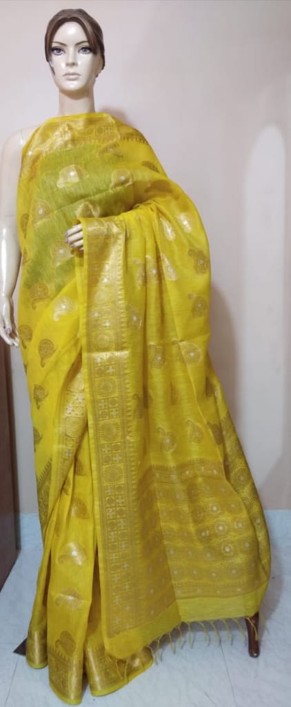 Linen Jamdani Banarasi Saree